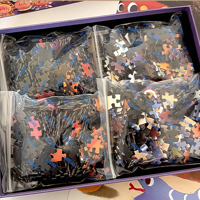 Wufu Treasure puzzle box opened to reveal four individually bagged sections for easier sorting.