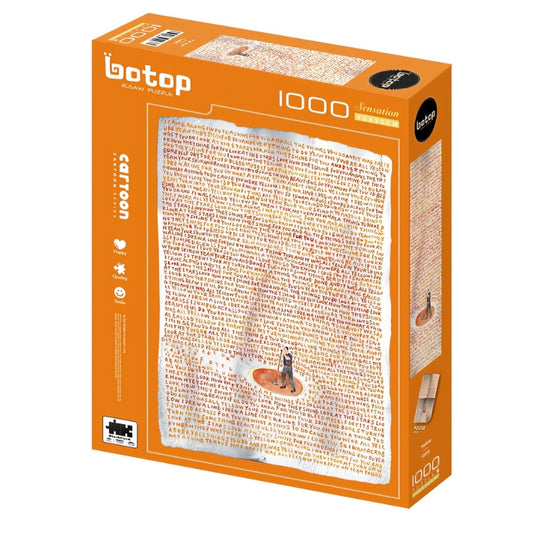 Yellow puzzle box by Botop, 1000 pieces, orange box with handwritten lyrics and singer