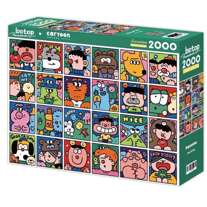 Dopamine 2000 piece puzzle box with quirky cartoon characters in a vibrant grid