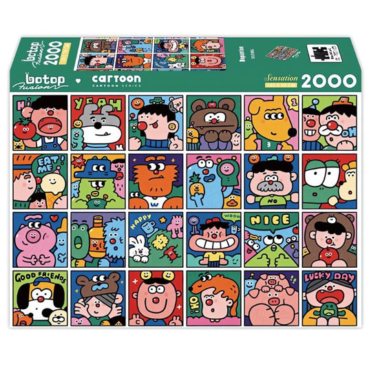 Dopamine 2000 piece puzzle box with quirky cartoon characters in a vibrant grid