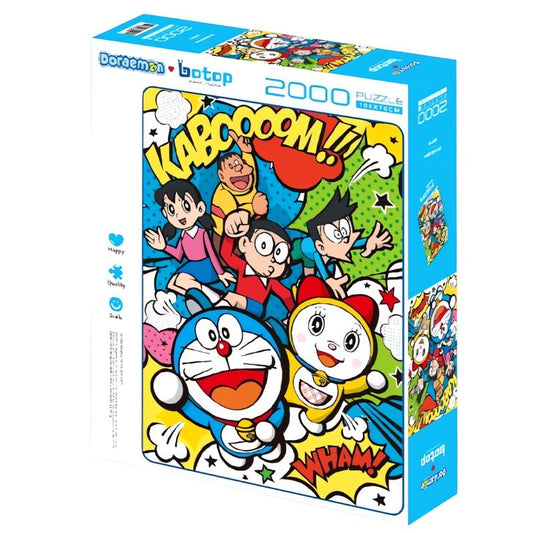 Doraemon Compilation 2000 piece puzzle box featuring many expressions of Doraemon on a blue background.