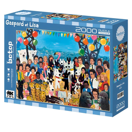 Gaspard et Lisa 2000 piece puzzle box with colourful party celebration scene