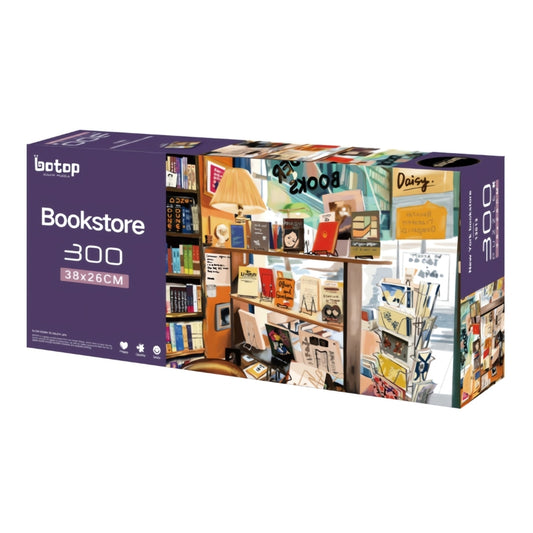 Botop 300 piece puzzle box featuring a cosy bookstore display illustration.
