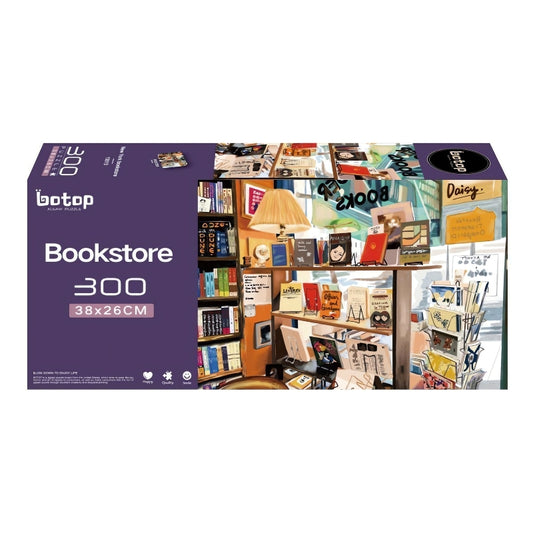 Botop 300 piece puzzle box featuring a cosy bookstore display illustration.