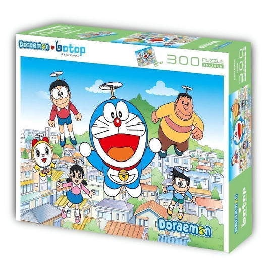 Doraemon: Bamboo Copter | Botop | 300 piece puzzle of characters flying over town