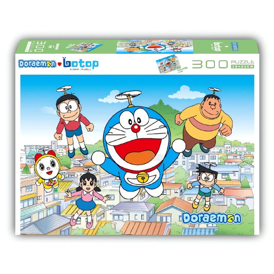 Doraemon: Bamboo Copter | Botop | 300 piece puzzle of characters flying over town