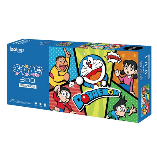 Colourful puzzle box featuring Doraemon and main characters in comic book panels with bold backgrounds.