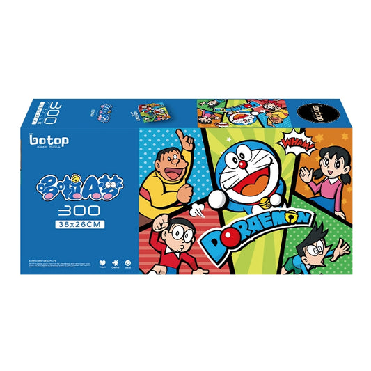 Colourful puzzle box featuring Doraemon and main characters in comic book panels with bold backgrounds.