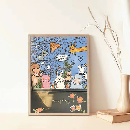 Framed Draw Spring puzzle on wooden shelf with minimal decor and natural light