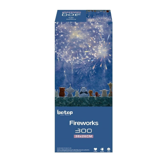 Botop 300-piece puzzle box with animals watching fireworks in a starry night sky.