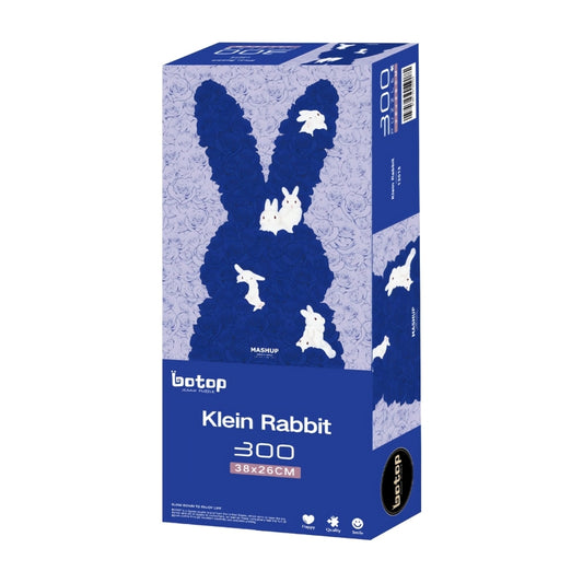 Botop 300 piece puzzle box featuring a silhouette of a rabbit filled with deep blue roses and white bunnies.