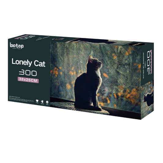 Lonely Cat puzzle box with kitten sitting at rainy window