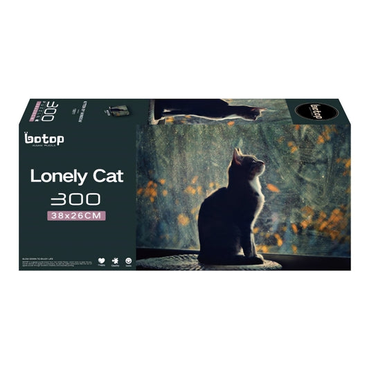 Lonely Cat puzzle box with kitten sitting at rainy window