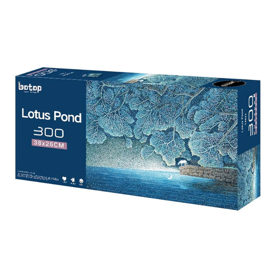 Botop 300 piece jigsaw puzzle box with 'Lotus Pond' night scene illustration in blue tones