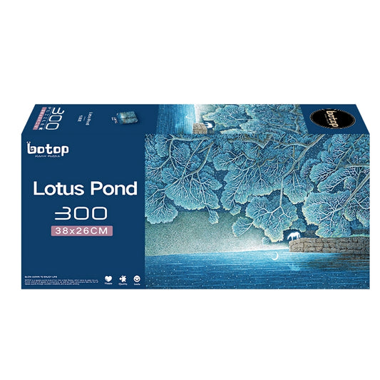 Botop 300 piece jigsaw puzzle box with 'Lotus Pond' night scene illustration in blue tones