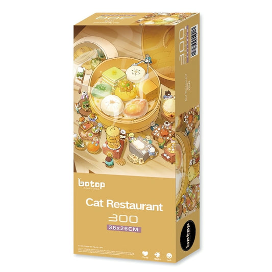 Botop Cat Restaurant 300 piece puzzle box featuring illustrated cats dining around giant steamed buns