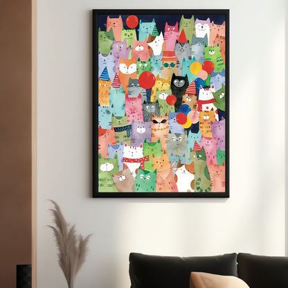 Botop Cats puzzle art framed and displayed in cozy living room
