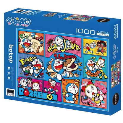 Doraemon Fantasy Adventure 1000 piece puzzle box with comic scenes and action words