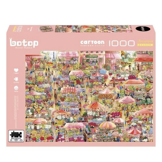 Botop Flower Market puzzle box with vibrant floral market stalls