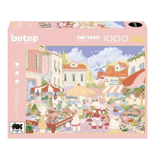 Flower Town Botop 1000 piece puzzle box with pastel flower market scene