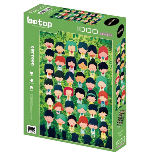 Forest Choir Botop 1000 piece puzzle box with rows of cartoon kids holding flowers