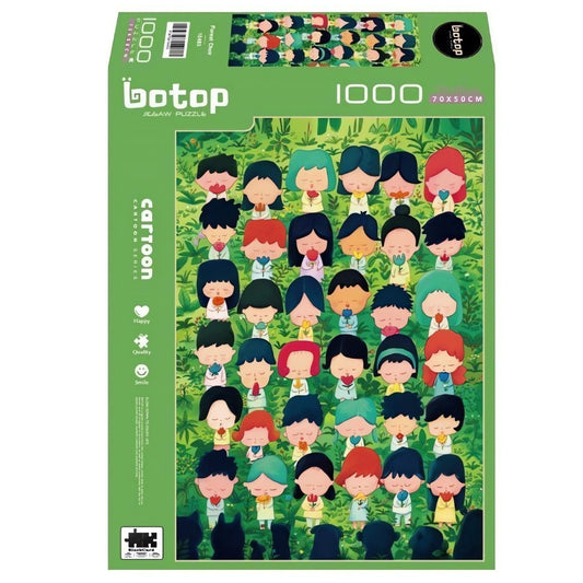 Forest Choir Botop 1000 piece puzzle box with rows of cartoon kids holding flowers