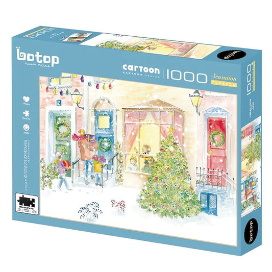 Home Sweet Home Botop 1000 piece puzzle box with festive winter street and tree