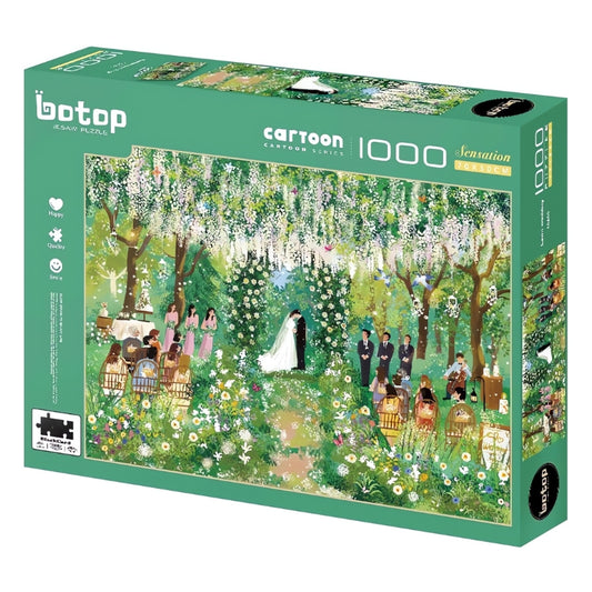 Botop Lawn Wedding puzzle box with floral cartoon ceremony scene