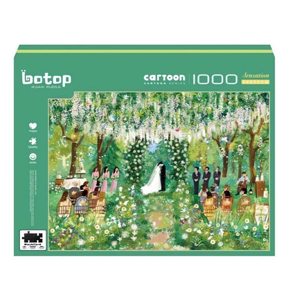 Botop Lawn Wedding puzzle box with floral cartoon ceremony scene