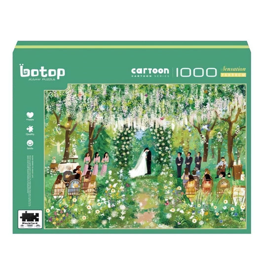 Botop Lawn Wedding puzzle box with floral cartoon ceremony scene