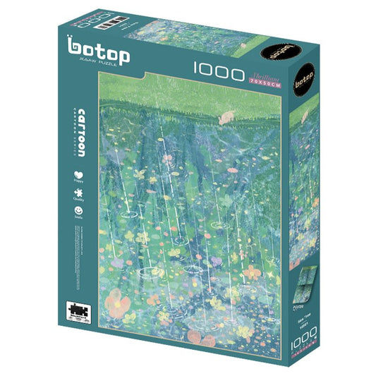 Sea Tree Botop 1000 piece puzzle box featuring rain over green floral landscape