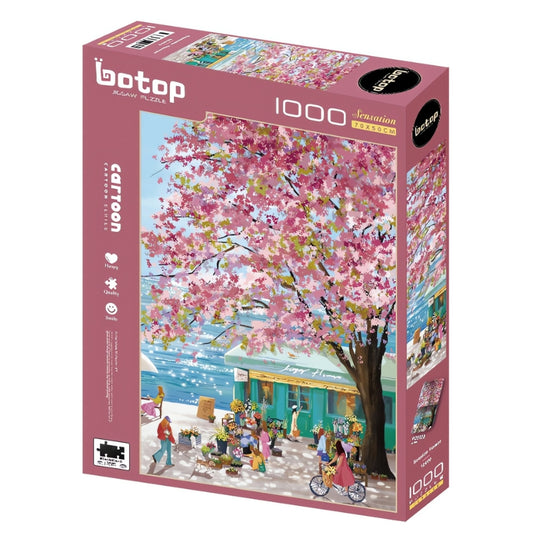 Botop Seaside Flower puzzle box with pink tree and coastal shop view