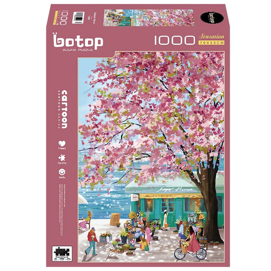 Botop Seaside Flower puzzle box with pink tree and coastal shop view