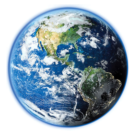 Realistic Earth puzzle showing North and South America with vivid blue oceans.