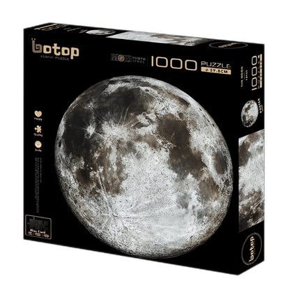 Botop 1000-piece puzzle box with realistic photo of the moon on a black background.