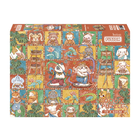 Dunhuang Dance puzzle box with Chinese-style cartoon figures and traditional patterns