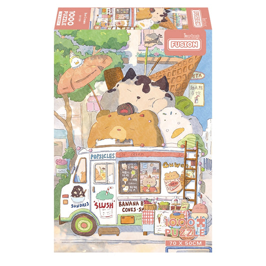 Ice Cream puzzle box with pastel food truck and giant scoops shaped like animals