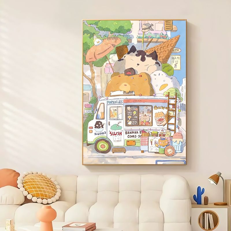 Framed Ice Cream puzzle with pastel dessert truck art in playful room setting
