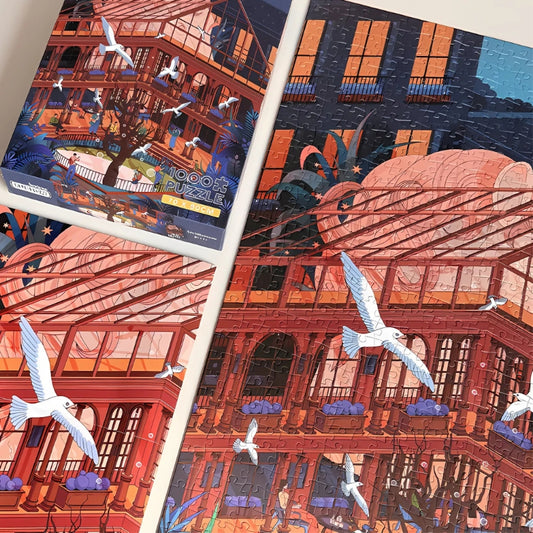 Architecture puzzle box and atrium scene below – architectural puzzle.