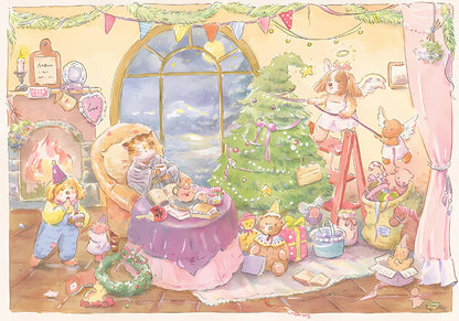 Front-facing packaging for Little Cute puzzle showing warm and charming Christmas scene
