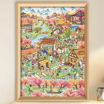 Peach Blossom puzzle framed on a wall