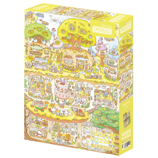 Botop Secret Base 1000 piece jigsaw puzzle box showing fantasy-style pastel village with cute animals and rounded rooftops