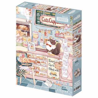 Box image of the Cat Cafe puzzle showing adorable café scene run by cats.