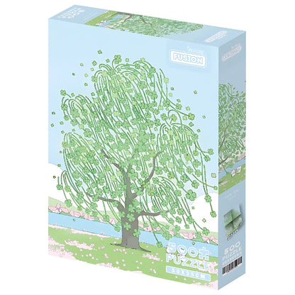 Front of Lucky Tree 500-piece puzzle box showing pastel clover tree design