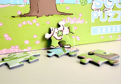 Lucky Tree puzzle piece close-up with green grass and clover detail