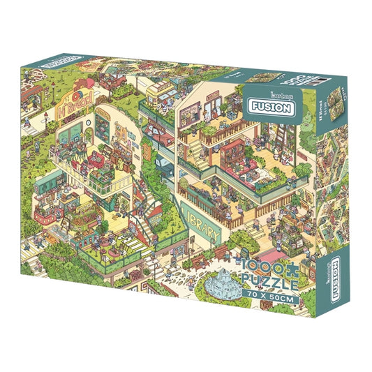 H'Bread 1000 piece puzzle box with vibrant cartoon-style illustration of bakery, library and market scenes.