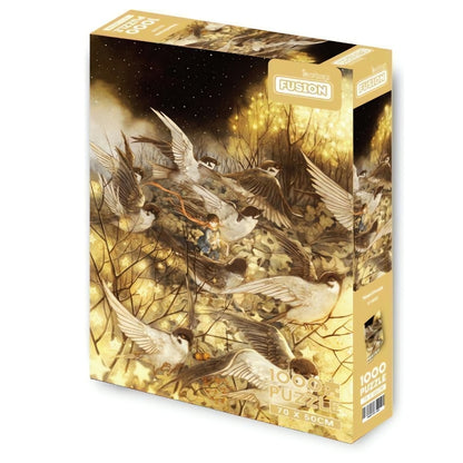 Botop Stardream 1000 piece puzzle box, featuring a fantasy night scene of a child flying with large birds.