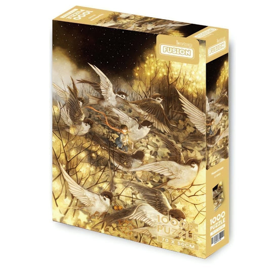 Botop Stardream 1000 piece puzzle box, featuring a fantasy night scene of a child flying with large birds.