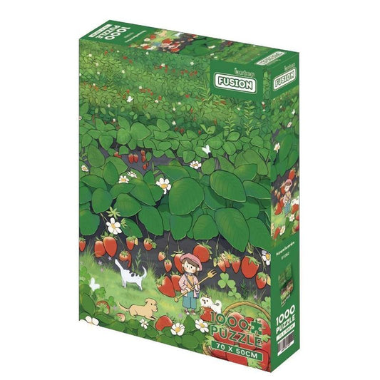 Botop Strawberry puzzle box with cartoon-style strawberry field illustration