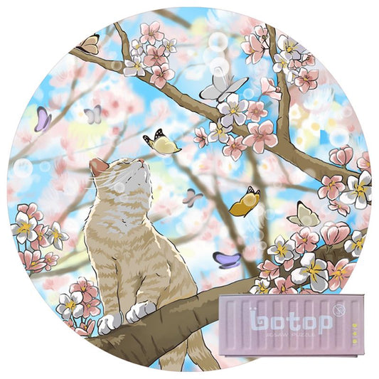 Cat look Flower Botop mini jigsaw puzzle with spring blossoms and butterflies